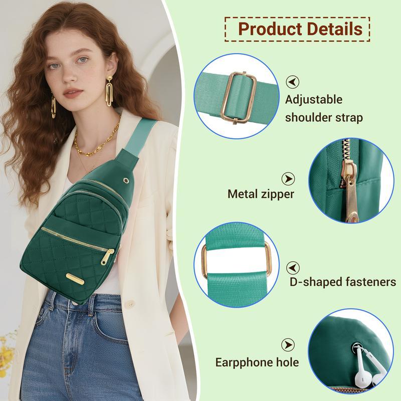 Solid Color Quilted Fanny Pack - Casual Zipper Chest Belt Bum Bag, Adjustable Sling Bag for Daily Use, Lightweight & Waterproof