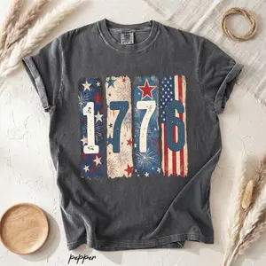 Comfort Colors 1776 Patriotic T-Shirt , Vintage American Flag Stars And Fireworks Graphic Tee , Distressed Independence Day Shirt , 4th Of July Celebration Outfit , Memorial Day Top , Gift For Proud Americans