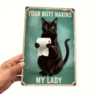 Humorous Black Cat Wall Sign Retro Metal Decor for Home Bar and Cafe Halloween Theme Novel Gift for Men and Women
