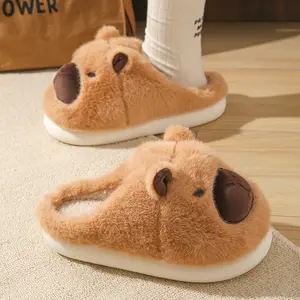 Cotton Slippers for Women Autumn Winter Thick Soled Warm Indoor Home Use with Toe Caps Soft Fuzzy Design Brown Flipflop Shoe for Girl Parent Kitchen Bedroom Weight Slide