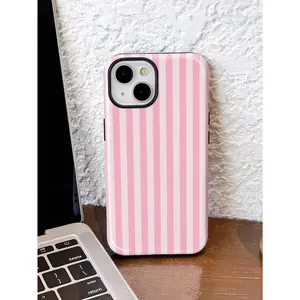 1pc Minimalist Artistic Colorful Striped Pattern Glossy 2-In-1 Phile Shell Full Coverage Hard Phone Case Suitable For Samsung/ 11/12/13/14/15/16/17 Pro Max