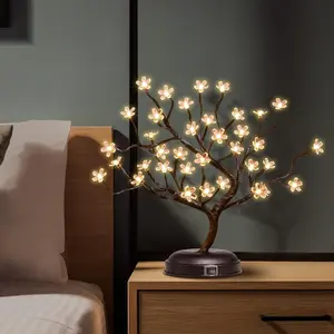 LIGHTSHARE 16Inch 36LED Cherry Blossom Bonsai Light, Pink Light, Battery Powered and Plug-in Adapter (Included), Built-in Timer, Décor for Home,Festival,Party,Christmas,Night Light