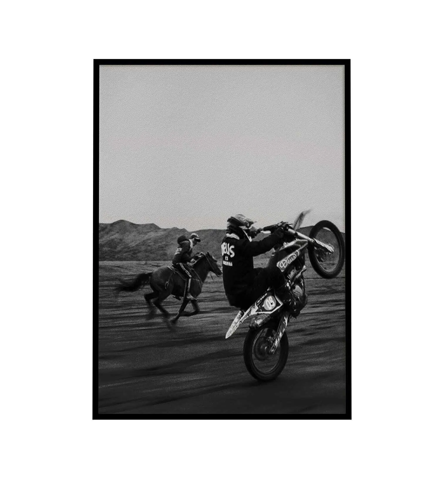 Motor Racing With a Horse, Motorcycle Retro Art Poster, Horse Racing Poster, Horse Power Room Aesthetic Posters