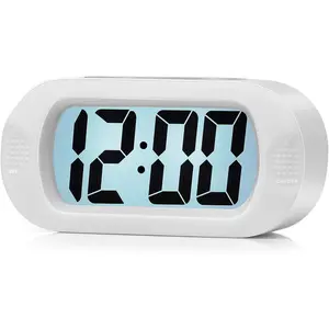 Clock Large Digital LCD Travel  Clocks with Snooze and Night Light - Ascending Sound and Handheld Size -   for  (White)