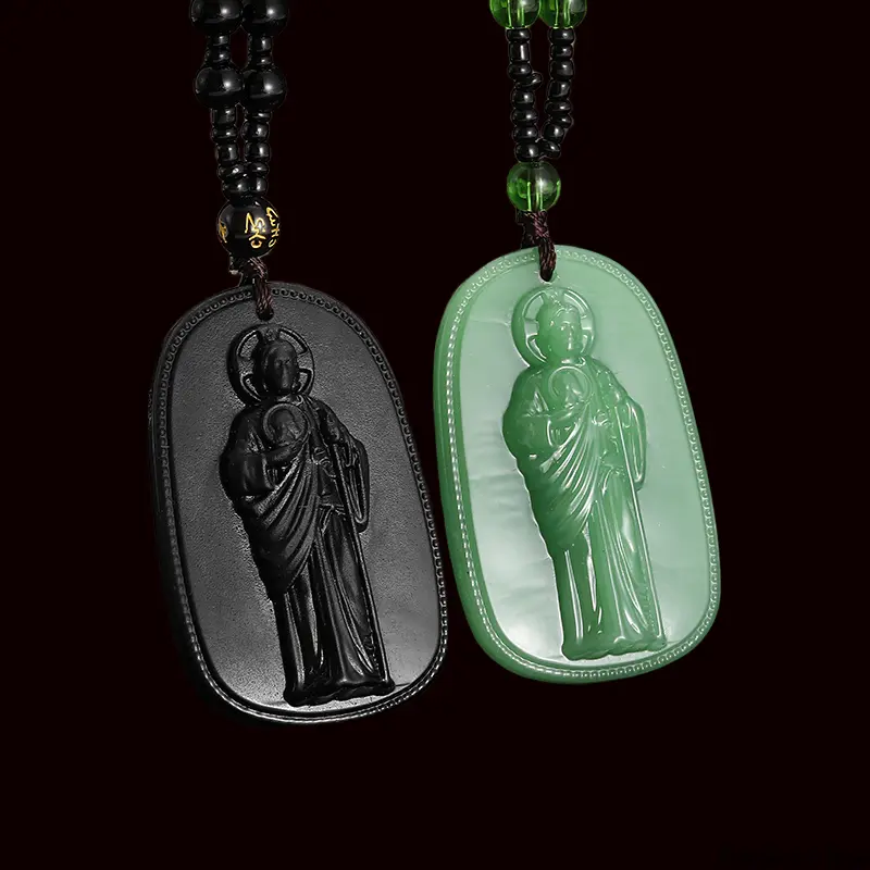 Exquisite Buddhist Jade Pendant Necklace, Unisex Religious Simple Personality Amulet Necklace, Ideal Church Party Accessory & Gift, Necklaces