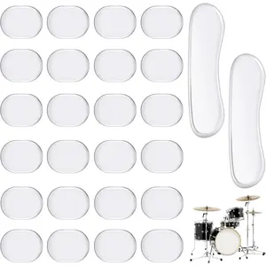 Drum Damper Gel Pads, 24 count Round and 2 count Transparent  Drum Mufflers  Adhesive Drum Mute Pads Soft Drum Dampening Gel Pads for Snare, Drum Cymbal Tone Control Overtone Resonance