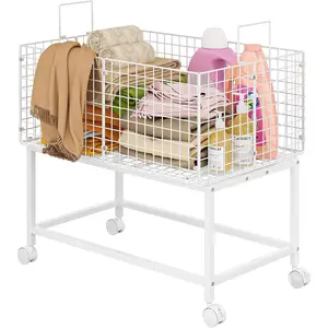 Large Rolling Laundry Basket Cart,Wire Laundry Hamper Cart with Handle and Wheels,White High Laundry Hamper for Laundry Room,Bedroom and-120L White (29.5"L*19.7"W*27.95"H inch)