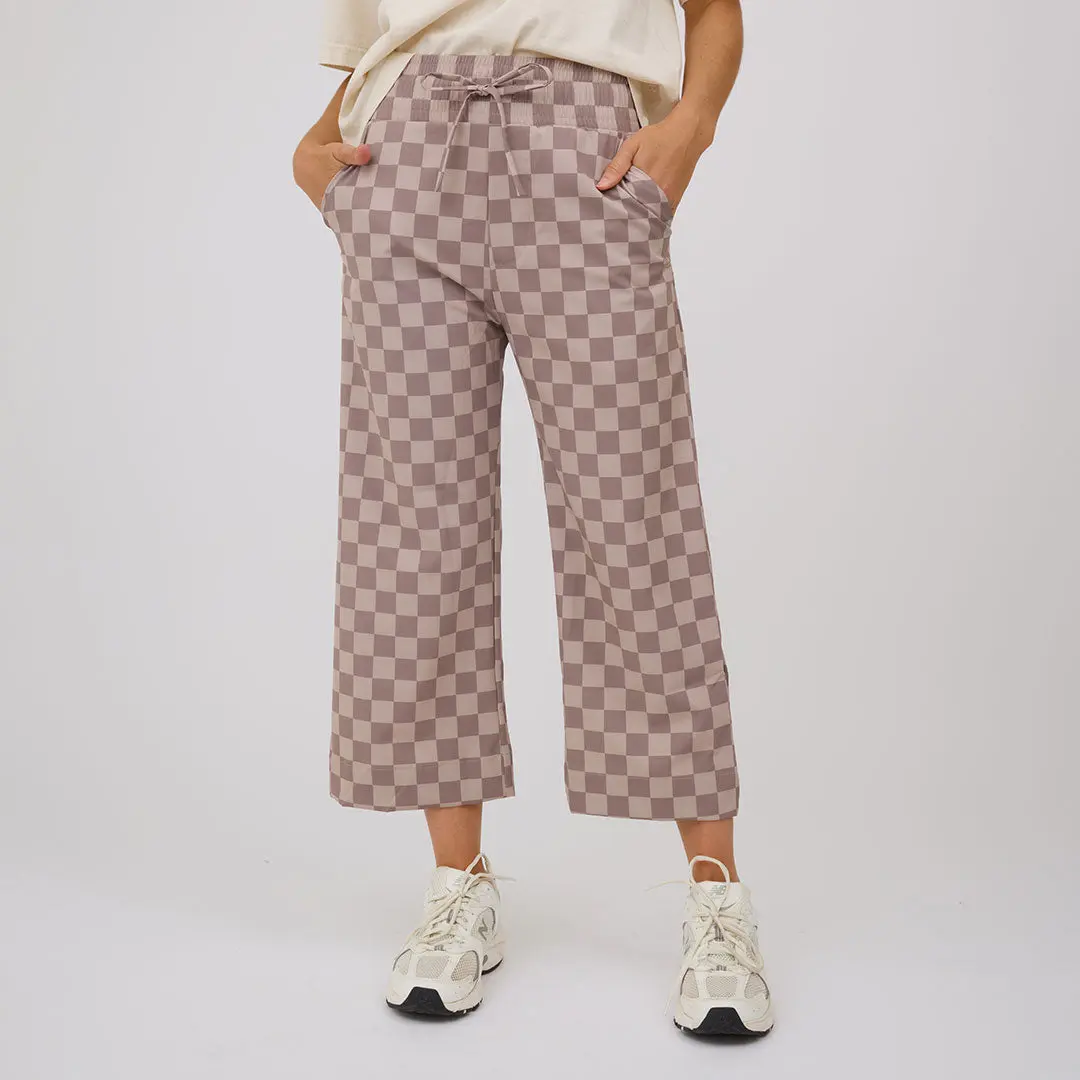 Audrey Wide Leg Pants, Brown Checkers