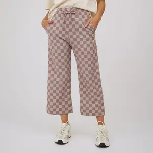 Audrey Wide Leg Pants, Brown Checkers