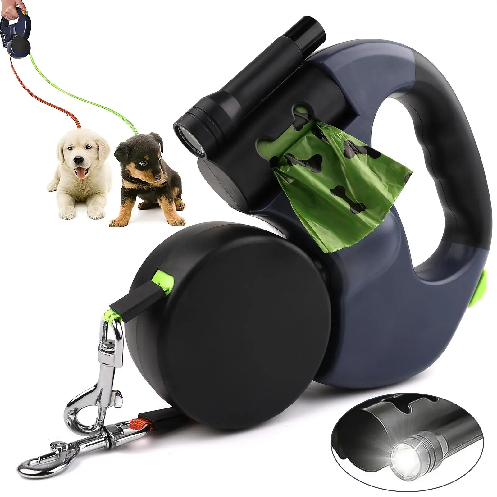 Retractable Dog Leash, 1 Count Adjustable Double Dog Leash with LED Light, Pet Supplies for Walking Two Dogs at The Same Time