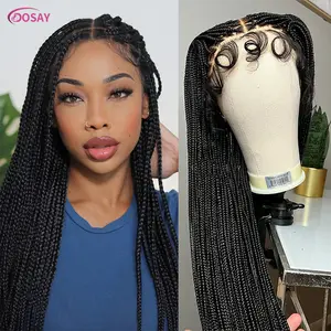 DOSAY 36 Inch Synthetic Knotless Box Braided Wigs Handmade Lightweight & Breathable Full Lace Cornrow Braids Wig with Baby Hair African Woman