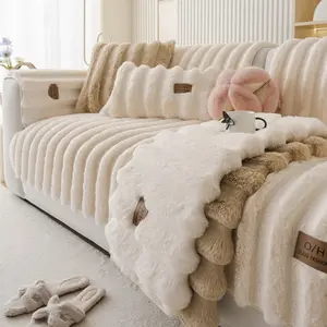 Solid Color Faux Fur Sofa Cover, Sofa Couch Covers, 1 Count Non-slip Soft Comfortable Sofa Cushion Cover, Sofa Protector for Home Living Room Hotel Dormitory