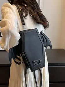 Punk style niche design coffin bat shaped shoulder bag, retro gothic dark style fashionable personality crossbody bag, can accommodate mobile phones and headphones, suitable for commuting and shopping