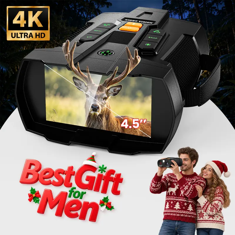 MINENER 4.5" Head-Mounted Handheld Night Vision Goggles - High Definition Binoculars, 32GB SD Card, 10X Digital Zoom, 5000mAh Lithium Battery, 7-Level Infrared, Glow-Dark Buttons, Hunt Gear, Mens Christmas Gift Ideas, for Camping, Wildlife Obs.
