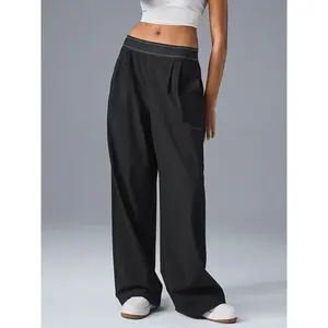 Women's Elastic Waist Wide Leg Sports Joggers - Comfy for Workout, Casual Wear