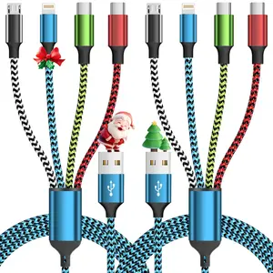 Travel Essentials Dual Type-C 4 in 1 Charging Cable 2 Pack 5FT Multi Charging Cables for All Devices,iPhone Charger Cord Adapter 2 USB-C/IP/Micro Port for Cell Phones Tablets Samsung Galaxy PS & More