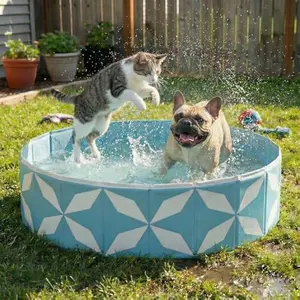 furrybaby Dog Pool for Large Dogs, Foldable Hard Plastic Pet Swimming Pool, Heavy Duty 0.5mm PVC with Non-Slip Bottom, Portable Kiddie Pool for Dogs, Pet Bath Tub for Backyard Summer, BL 40