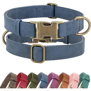 Soft PU Leather Stylish Quick Released Dog Collars for Small Dogs, Easy Clean Adjustable Pet Collar for Daily Walking, Blue, S Fit 10-15" Neck