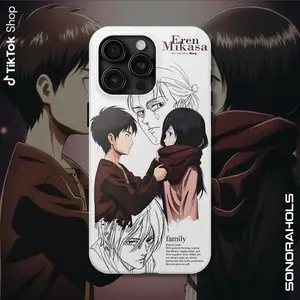 Eren and Mikasa See You Later Phone Case, Anime Attack on Titan Phone Cover, Manga Fans Lovers Compatible with iPhone 11/12/13/14/15/16/17 (Pro Max/Plus) Suitable as a Gift for Friends and Family