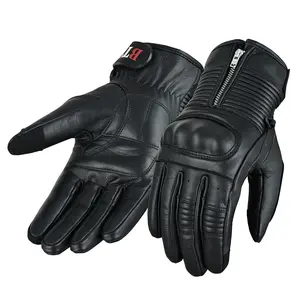 Men's Motorcycle Leather Gloves Touchscreen Protective Knuckle Motorbike Zipper Gloves