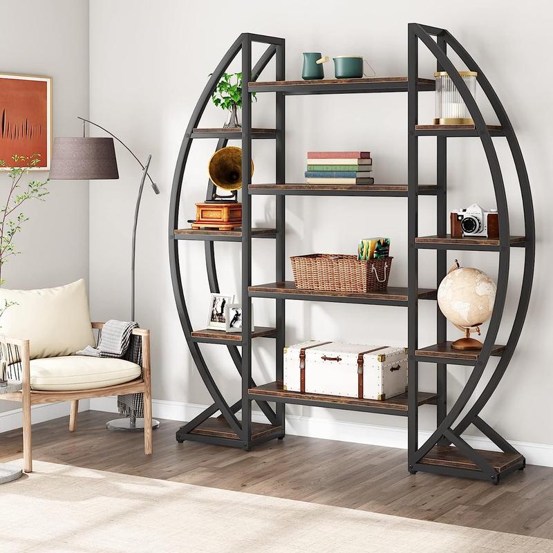 Tribesigns Bookshelf, Oval Triple Wide 5 Tiers Etagere Bookcases, Minimalist Oval Look, Industrial & Modern Charm, Industrial Display Shelves for Living Rooms, Bedrooms, and Home Offices,