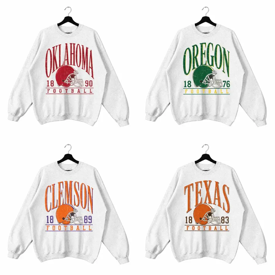 Vintage College Football Sweatshirts, Ash Grey Color Pullovers, Unisex College Football Crewnecks, Retro Football Sweatshirt