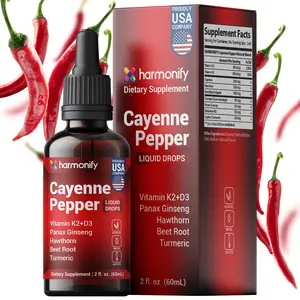 Harmonify Cayenne Pepper Liquid Drops with Vitamin D3 & K2, Hawthorn, Beet Root, Turmeric, Panax Ginseng, Berberine & Ceylon Cinnamon - Quality Supplement for Daily Wellness - 2 fl oz (60mL) Healthcare Fitness