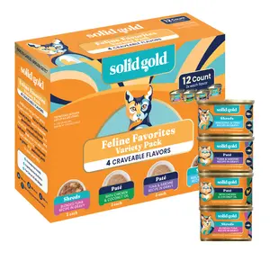 Solid Gold Feline Favorites Wet Food Variety 12 Pack for Cats Fish Assorted Flavors & Textures Complete Balanced Diet