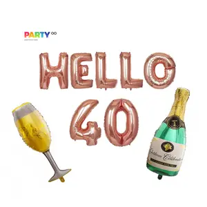 Hello 40 Rose Gold 40th Birthday Balloon Decoration Set | 40th Birthday Party Decor |  40th Birthday Party Balloon Banner/Sign