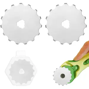 2 pieces, 45 mm perforating rotary cutter replacement blades; crochet edge skip stitch blades with plastic box for crafting, sewing, leather, paper, cardstock