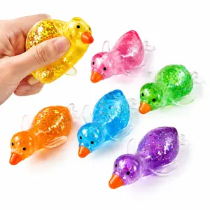 Glitter Transparent Duck Squishies Toys - Soft Silicone Fidgets Squishies, Cute Sparkly Desk Decor, Holiday Gift Stocking Stuffer