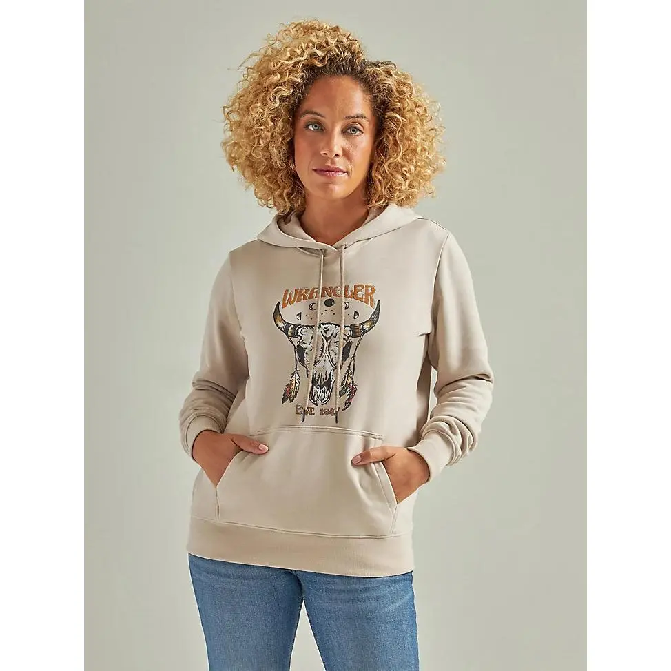 Wrangler Women's Boho Phases Graphic Casual Hoodie - Cotton-Blend Fleece Pullover Sweatshirt, Longsleeves, Plus Sizes, Casual Women's Top