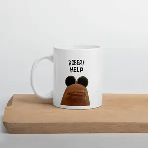 Marcus the Worm ROBERT HELP Mug – Funny Worm Meme, Brainrot Humor Cup, Absurd Surreal Gift, Internet Aesthetic Weirdcore Mug, 11oz & 15oz, ceramic mug