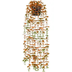 Der Rose 1Pcs Fake Fall Plants Hanging Orange Artificial Potted Faux Eucalyptus Plant Decorations for Fall Thanksgiving Bathroom Table Centerpiece Wall Kitchen Room Decor Indoor and Outdoor