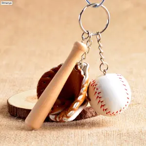 Mini Three-piece Baseball glove wooden bat keychain sports Car Key Chain Key Ring Gift For Man Women  1-17168