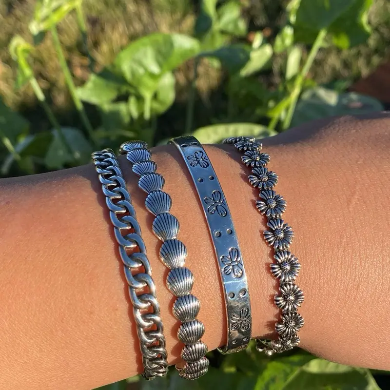 Women's 925 Sterling Silver Easy-to-Adjust Open Bangle Cuff Bracelet - Manufactured Adult Female Jewelry with Butterfly Stamp, Daisy Bracelet, Cuban Chain Cuff, Shell Bead for Classic, Casual Stacking Wear (No Warning Applicable)