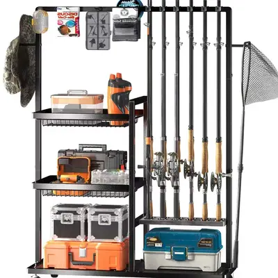 basket for fishing pole storage Fast Retrieve reconfigure your layout StoreWALL Fishing Pole Kit (Heavy