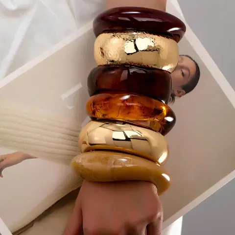 Women's Fashionable Resin Chunky Bangles, Jewelry for Women, Bangle Set, Fashionable Jewelry Accessories