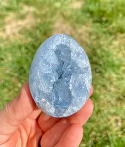 New Moon Beginnings Raw Celestite Egg Cluster Geode - Blue Color, Round Shape, Natural Mineral Character