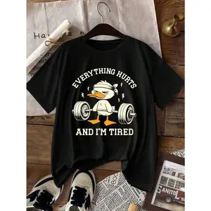 TaskSense Casual Fashionable Gym Duck Print Fitted Knit Pullover Short Sleeve T-Shirt For Women