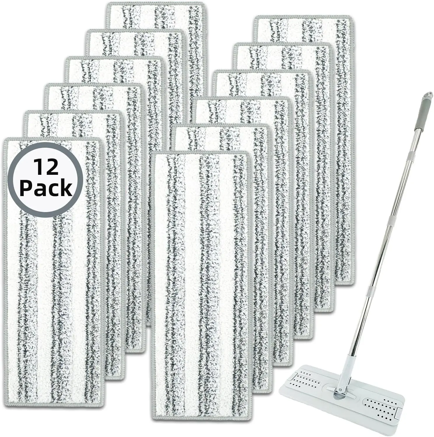 12 Pack Microfiber Mopping Pads Compatible with JOYMOOP, Libman, Oshang Flat Mop and Most 13"X5" Flat Floor Mop, Reusable & Washable Microfiber Cleaning Pads