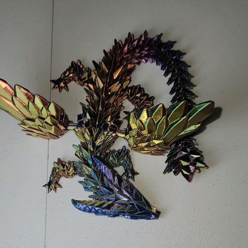 Beautiful shiny four color rainbow gradient shardstorm winged dragon figurine with opening mouth