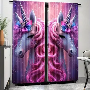 Elegant Unicorn Print Curtains Set, Fashionable Rod Pocket Window Drapes for Bedroom & Living Room, Comfortable Atmosphere, Easy Installation