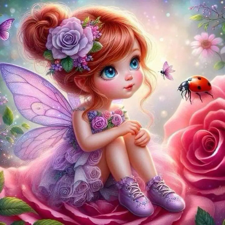 Fairy & Ladybug Pattern DIY Diamond Arts Colorful Painting Kit Without Frame, DIY 5D Diamond Arts Colorful Painting Kit, Wall Art Decor for Home