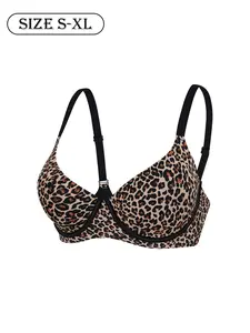 1 pack / 3 colors Leopard print seamless jelly bra, four rows of two hooks, XS - XL sizes, push-up and lift, adjustable sports vest, suitable for daily wear, parties, yoga, comfortable, breathable, figure-hugging and skin-friendly, women's bra.