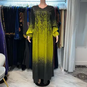 Ombre Snake Design Modest Maxi Dress with Rhinestones