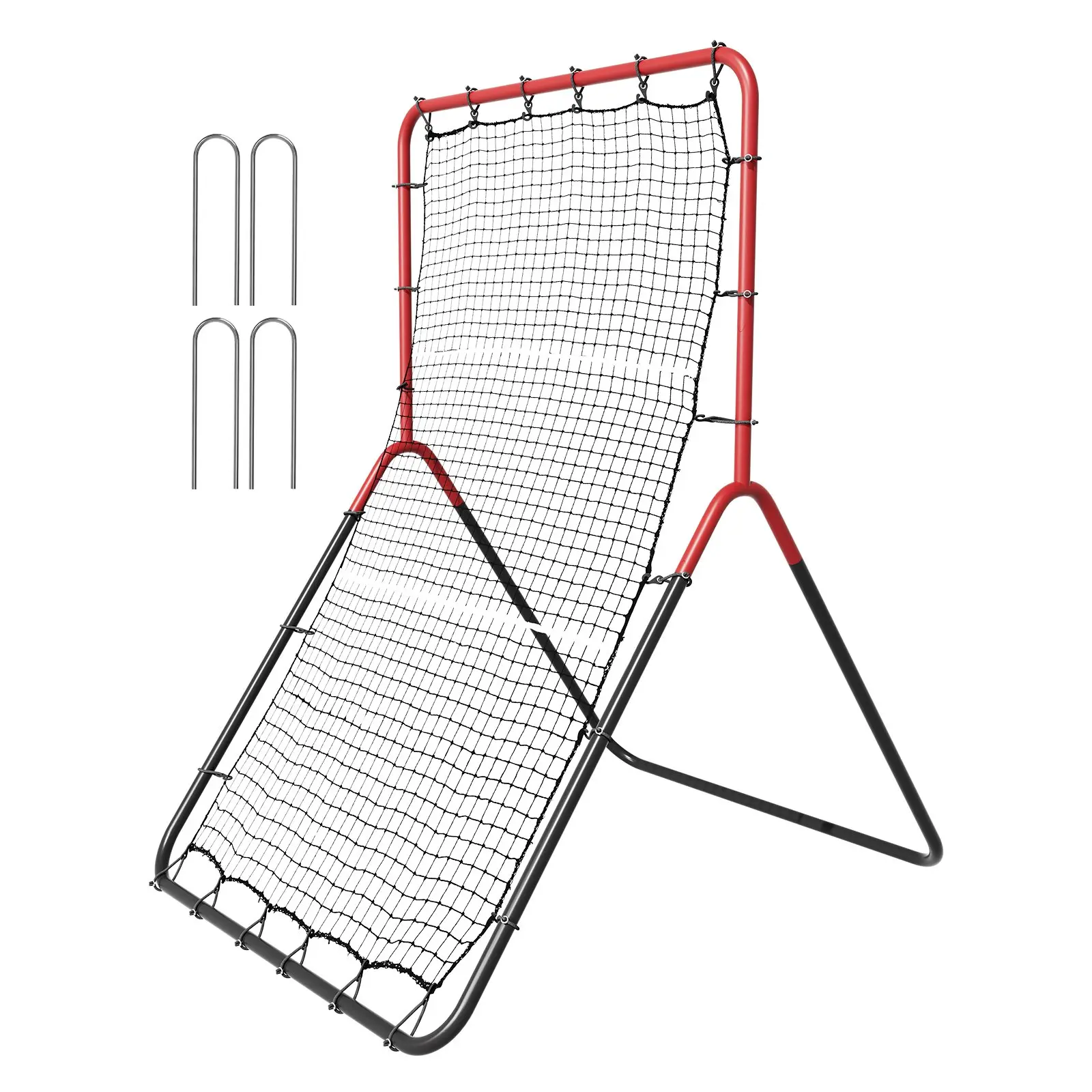 VEVOR 3x4.5 ft Size Baseball & Softball Rebounder Net, Steel Frame 3-Zone Angles PitchBack Trainer with Ground Stakes