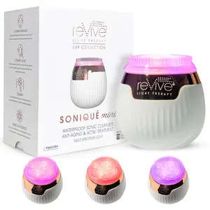 reVive Lux Collection Soniqué Mini LED Light Therapy Sonic Facial Cleansing Brush, Red & Blue Light Therapy, Reduces Appearance of Acne & Wrinkles