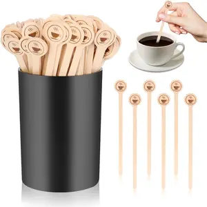 100 PCS Coffee Stirrer and Holder Set 6 inch Wooden Coffee Stirrers with Round Ends Disposable Coffee Stir Sticks Beverage Stirrer Sticks Plastic Drink Stirrer Holder for Cafe Drink Stations Bar