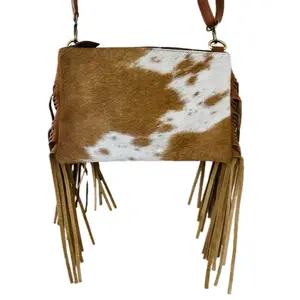 Western Cowhide Crossbody Purse with Fringes Rodeo Bag